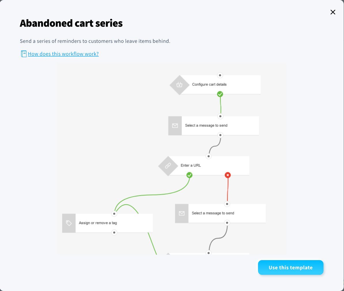 GetResponse automation builder preview showing an abandoned cart series workflow with branching steps